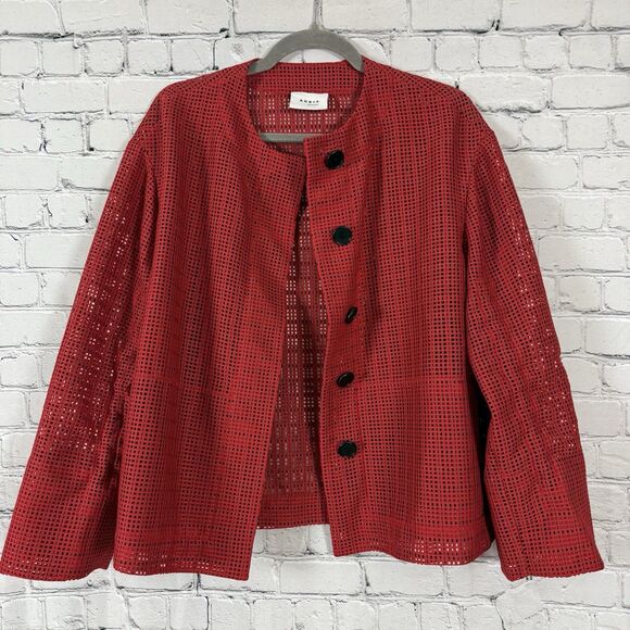 AKRIS Punto Mesh Grid Jacket Luminous Red Semi Sheer Adjustable Sleeve - Picture 6 of 16